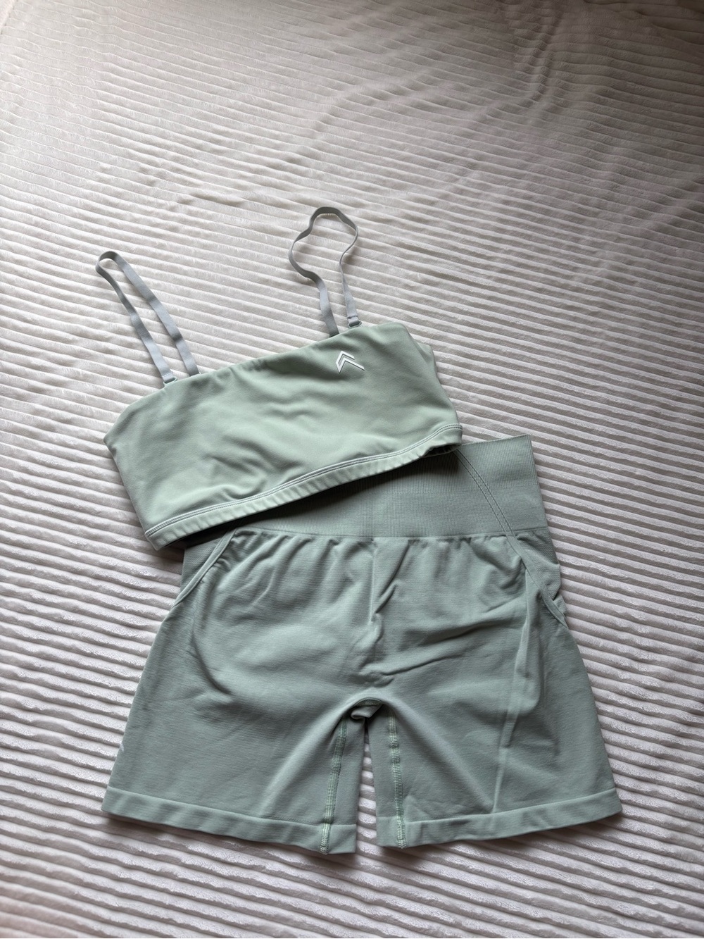 Oner Active Women's Athletic Shorts and Bra Set in Light Sage Green